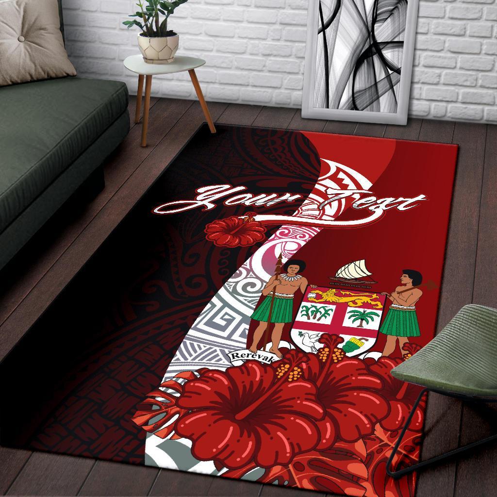 Fiji Polynesian Custom Personalised Pesonalised Area Rug - Coat Of Arm With Hibiscus-Myprintsy
