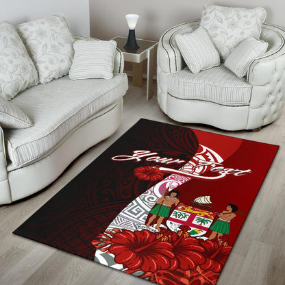 Fiji Polynesian Custom Personalised Pesonalised Area Rug - Coat Of Arm With Hibiscus-Myprintsy
