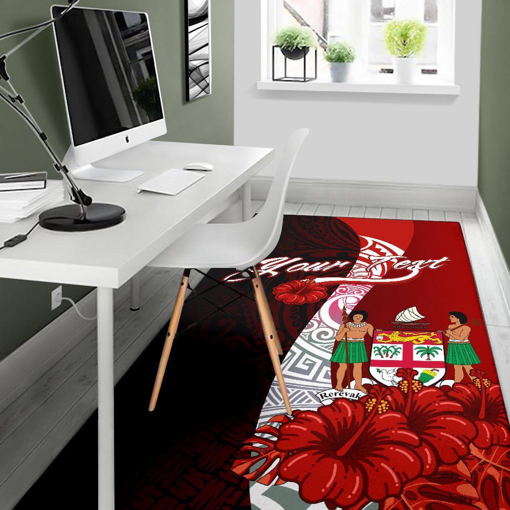Fiji Polynesian Custom Personalised Pesonalised Area Rug - Coat Of Arm With Hibiscus-Myprintsy