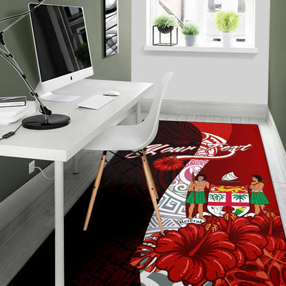 Fiji Polynesian Custom Personalised Pesonalised Area Rug - Coat Of Arm With Hibiscus-Myprintsy