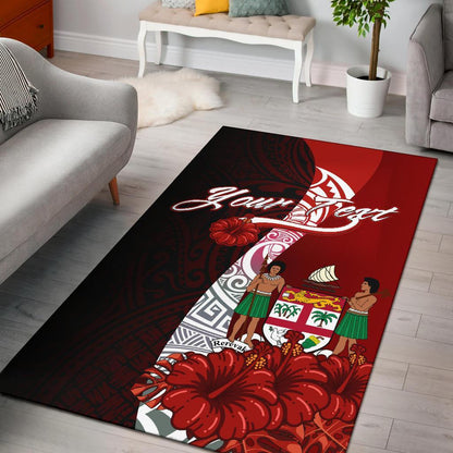 Fiji Polynesian Custom Personalised Pesonalised Area Rug - Coat Of Arm With Hibiscus-Myprintsy