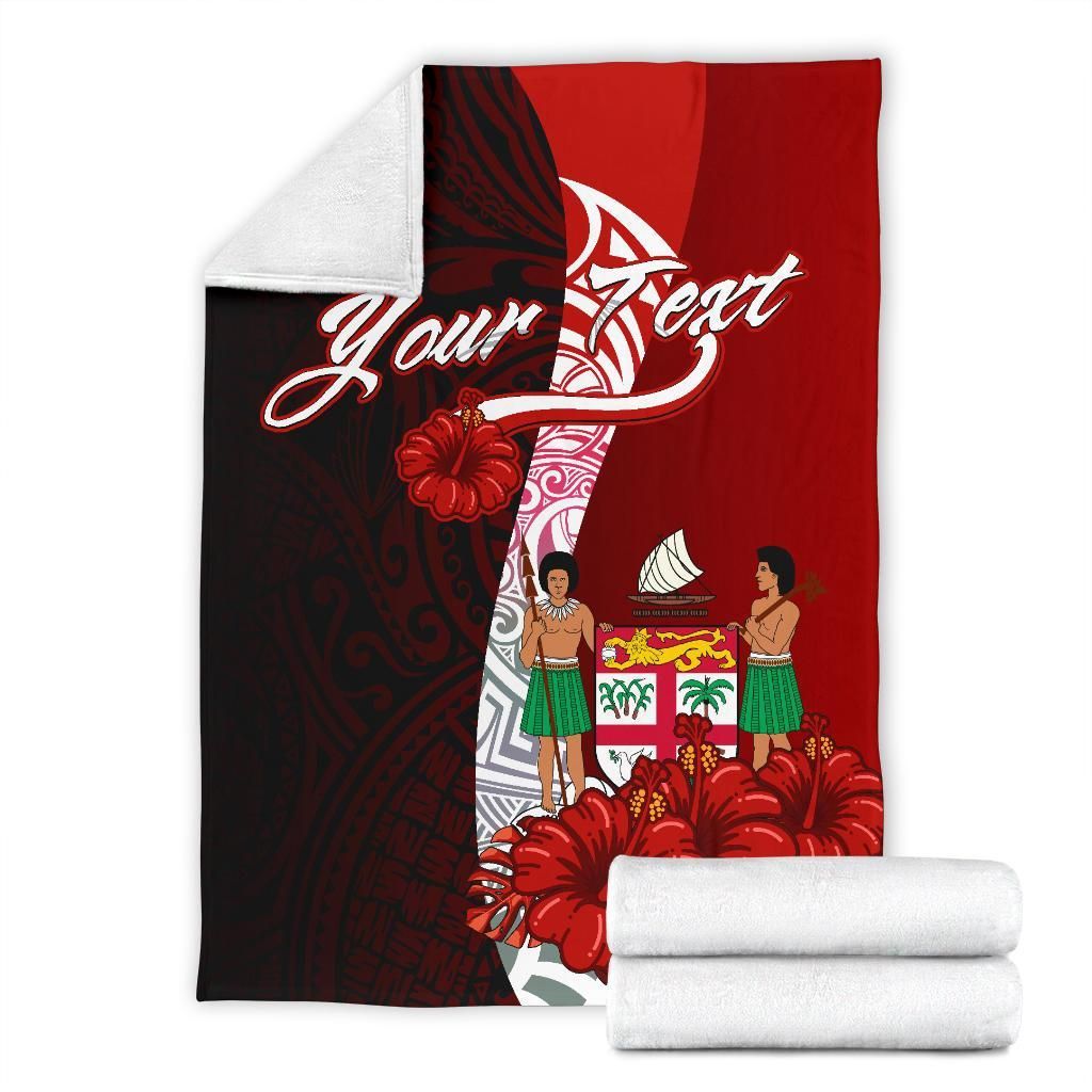 Fiji Polynesian Custom Personalised Premium Blanket - Coat Of Arm With Hibiscus-Myprintsy