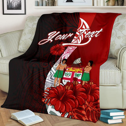 Fiji Polynesian Custom Personalised Premium Blanket - Coat Of Arm With Hibiscus-Myprintsy