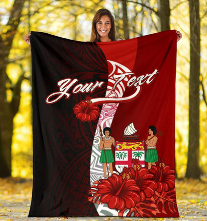 Fiji Polynesian Custom Personalised Premium Blanket - Coat Of Arm With Hibiscus-Myprintsy