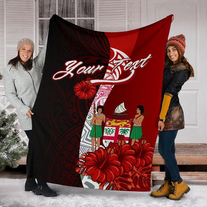 Fiji Polynesian Custom Personalised Premium Blanket - Coat Of Arm With Hibiscus-Myprintsy