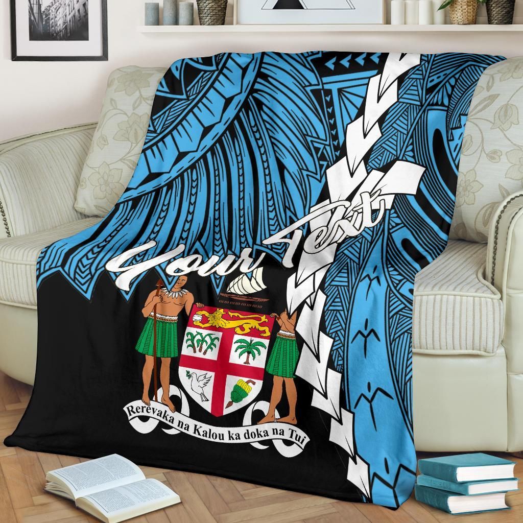 Fiji Polynesian Custom Personalised Premium Blanket - Tribal Wave Tattoo Flag Style-Myprintsy