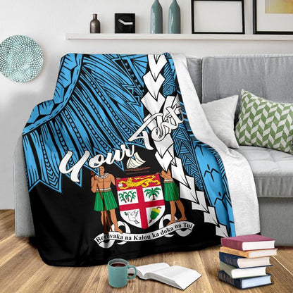Fiji Polynesian Custom Personalised Premium Blanket - Tribal Wave Tattoo Flag Style-Myprintsy