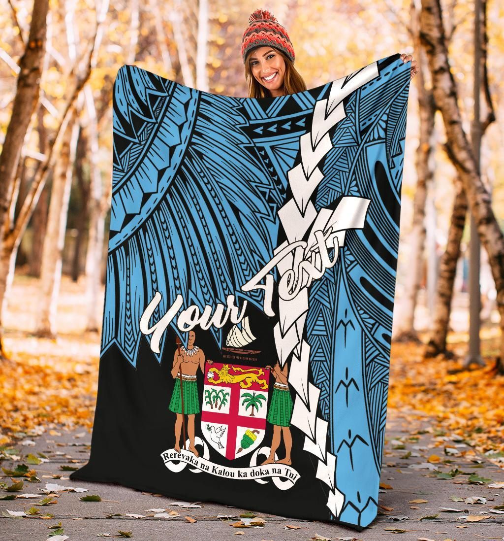 Fiji Polynesian Custom Personalised Premium Blanket - Tribal Wave Tattoo Flag Style-Myprintsy