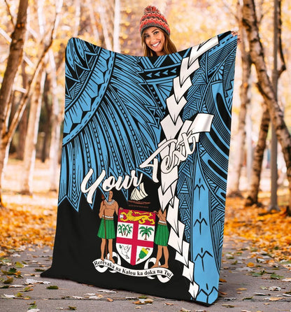Fiji Polynesian Custom Personalised Premium Blanket - Tribal Wave Tattoo Flag Style-Myprintsy
