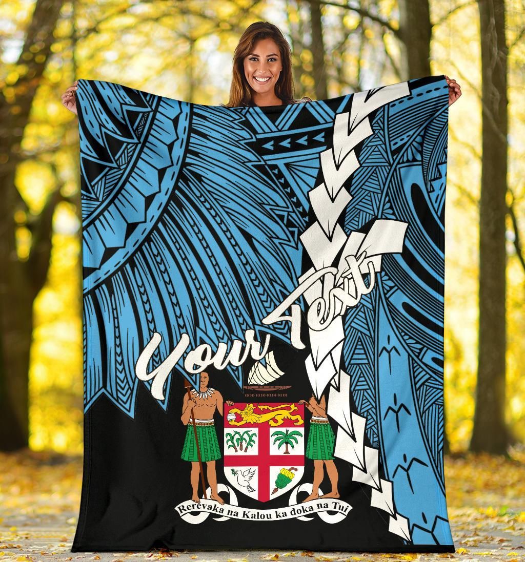Fiji Polynesian Custom Personalised Premium Blanket - Tribal Wave Tattoo Flag Style-Myprintsy