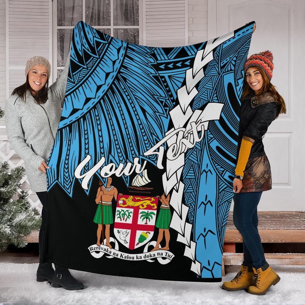 Fiji Polynesian Custom Personalised Premium Blanket - Tribal Wave Tattoo Flag Style-Myprintsy