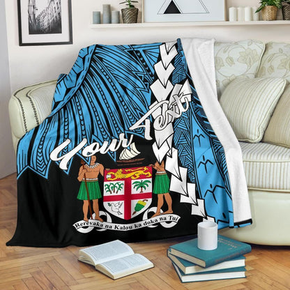 Fiji Polynesian Custom Personalised Premium Blanket - Tribal Wave Tattoo Flag Style-Myprintsy