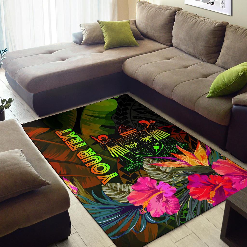 Fiji Polynesian Personalised Area Rug - Hibiscus and Banana Leaves-Myprintsy