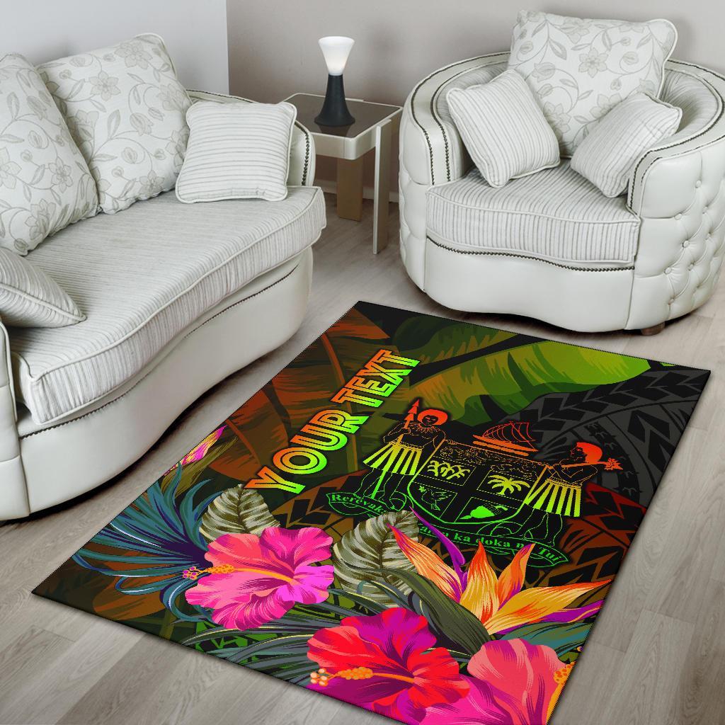 Fiji Polynesian Personalised Area Rug - Hibiscus and Banana Leaves-Myprintsy