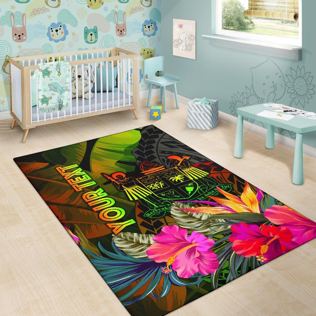 Fiji Polynesian Personalised Area Rug - Hibiscus and Banana Leaves-Myprintsy