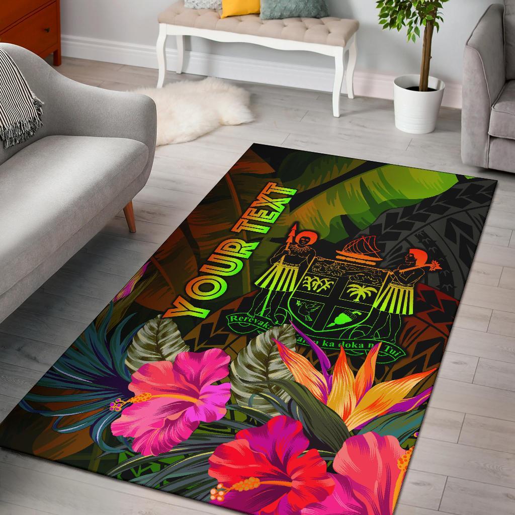 Fiji Polynesian Personalised Area Rug - Hibiscus and Banana Leaves-Myprintsy