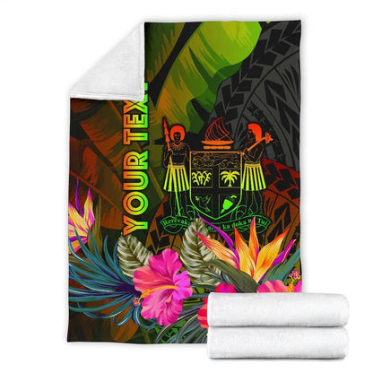 Fiji Polynesian Personalised Premium Blanket - Hibiscus and Banana Leaves-Myprintsy