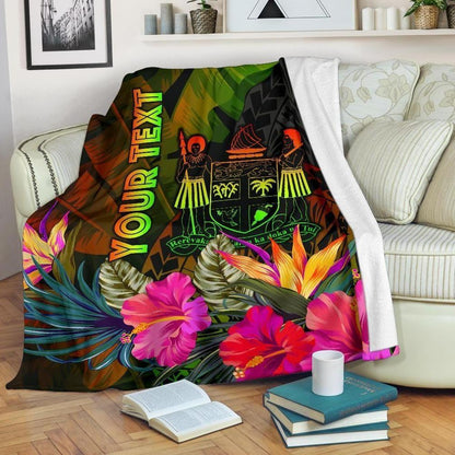 Fiji Polynesian Personalised Premium Blanket - Hibiscus and Banana Leaves-Myprintsy