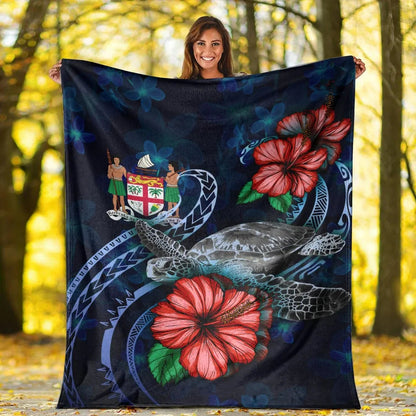 Fiji Polynesian Premium Blanket - Blue Turtle Hibiscus-Myprintsy
