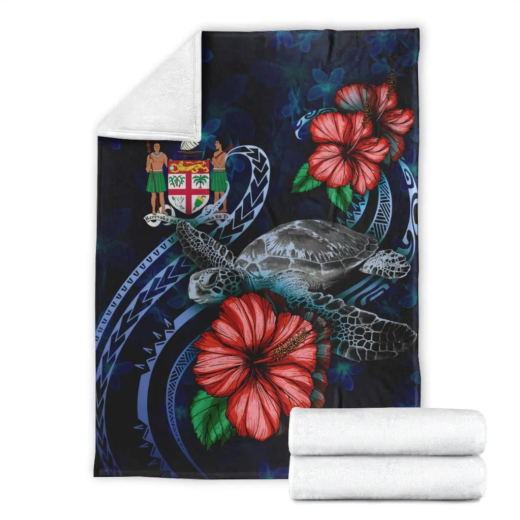 Fiji Polynesian Premium Blanket - Blue Turtle Hibiscus-Myprintsy