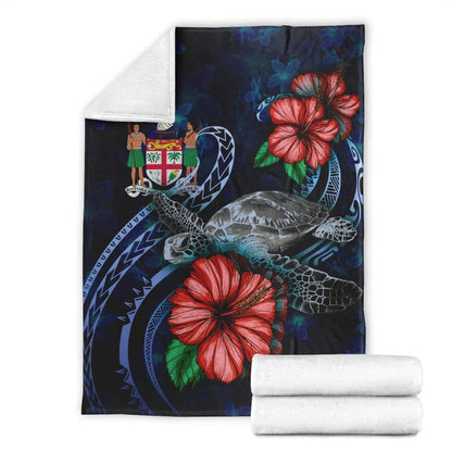 Fiji Polynesian Premium Blanket - Blue Turtle Hibiscus-Myprintsy