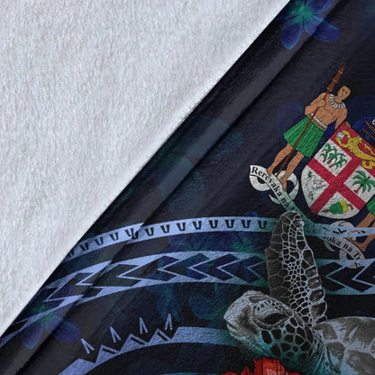 Fiji Polynesian Premium Blanket - Blue Turtle Hibiscus-Myprintsy