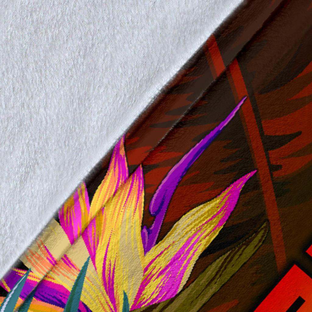Fiji Polynesian Premium Blanket - Hibiscus and Banana Leaves-Myprintsy