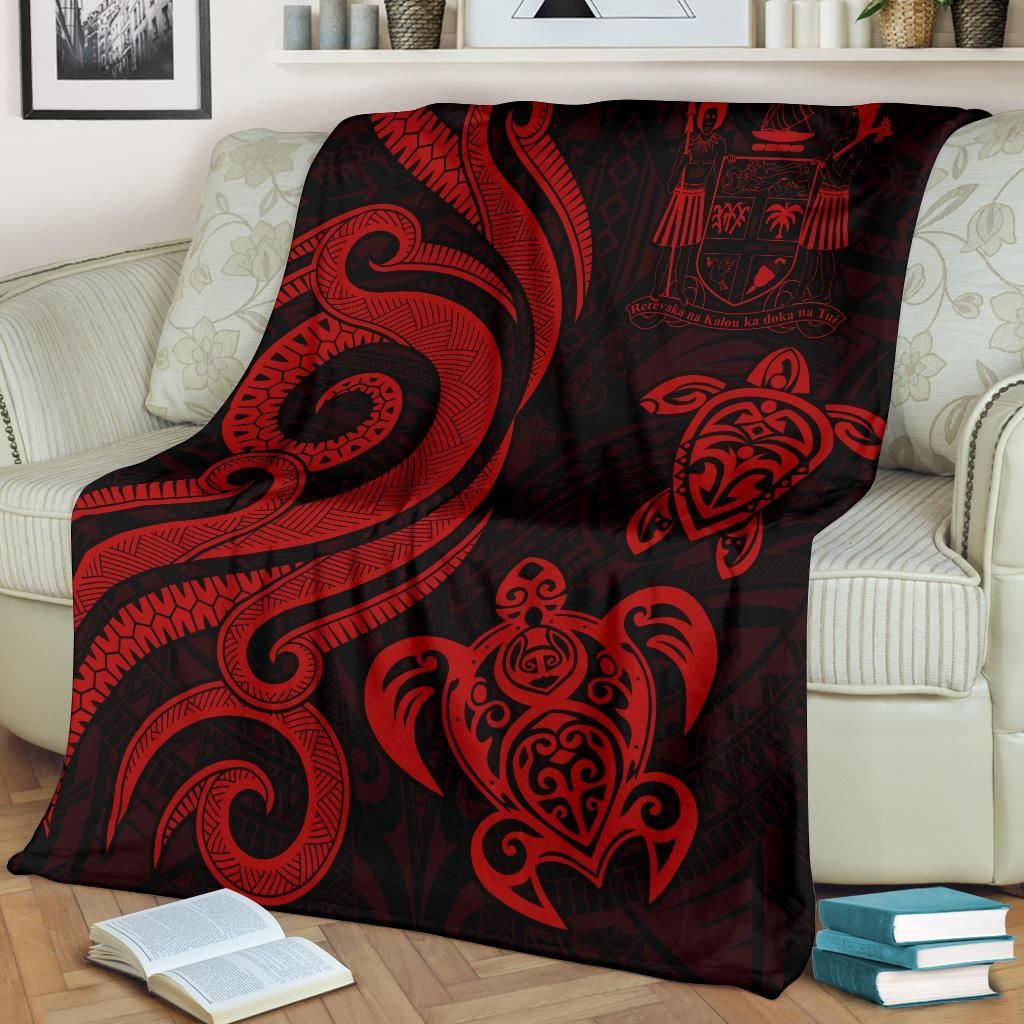 Fiji Polynesian Premium Blanket - Red Tentacle Turtle Crest-Myprintsy