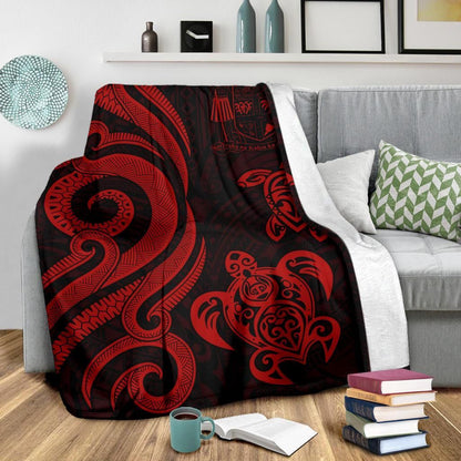 Fiji Polynesian Premium Blanket - Red Tentacle Turtle Crest-Myprintsy