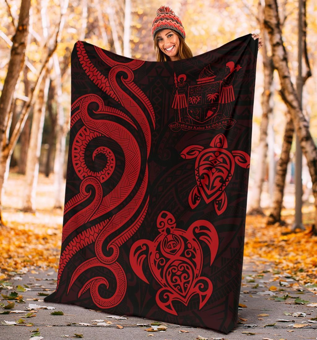 Fiji Polynesian Premium Blanket - Red Tentacle Turtle Crest-Myprintsy