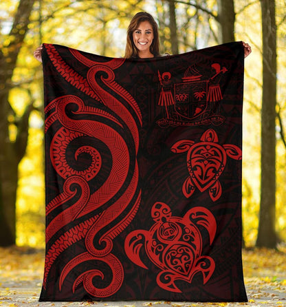 Fiji Polynesian Premium Blanket - Red Tentacle Turtle Crest-Myprintsy