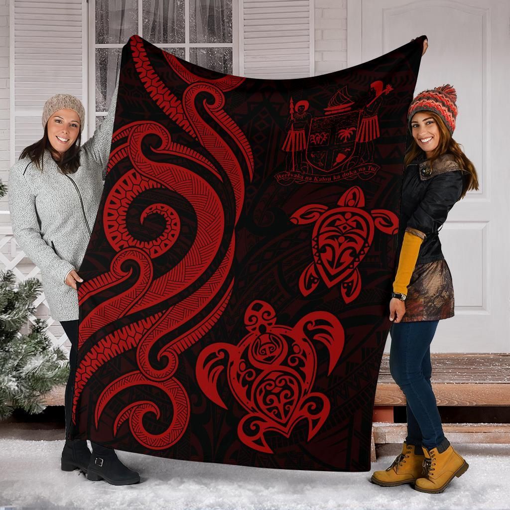 Fiji Polynesian Premium Blanket - Red Tentacle Turtle Crest-Myprintsy