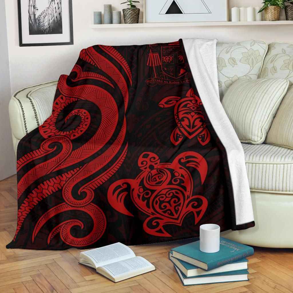 Fiji Polynesian Premium Blanket - Red Tentacle Turtle Crest-Myprintsy