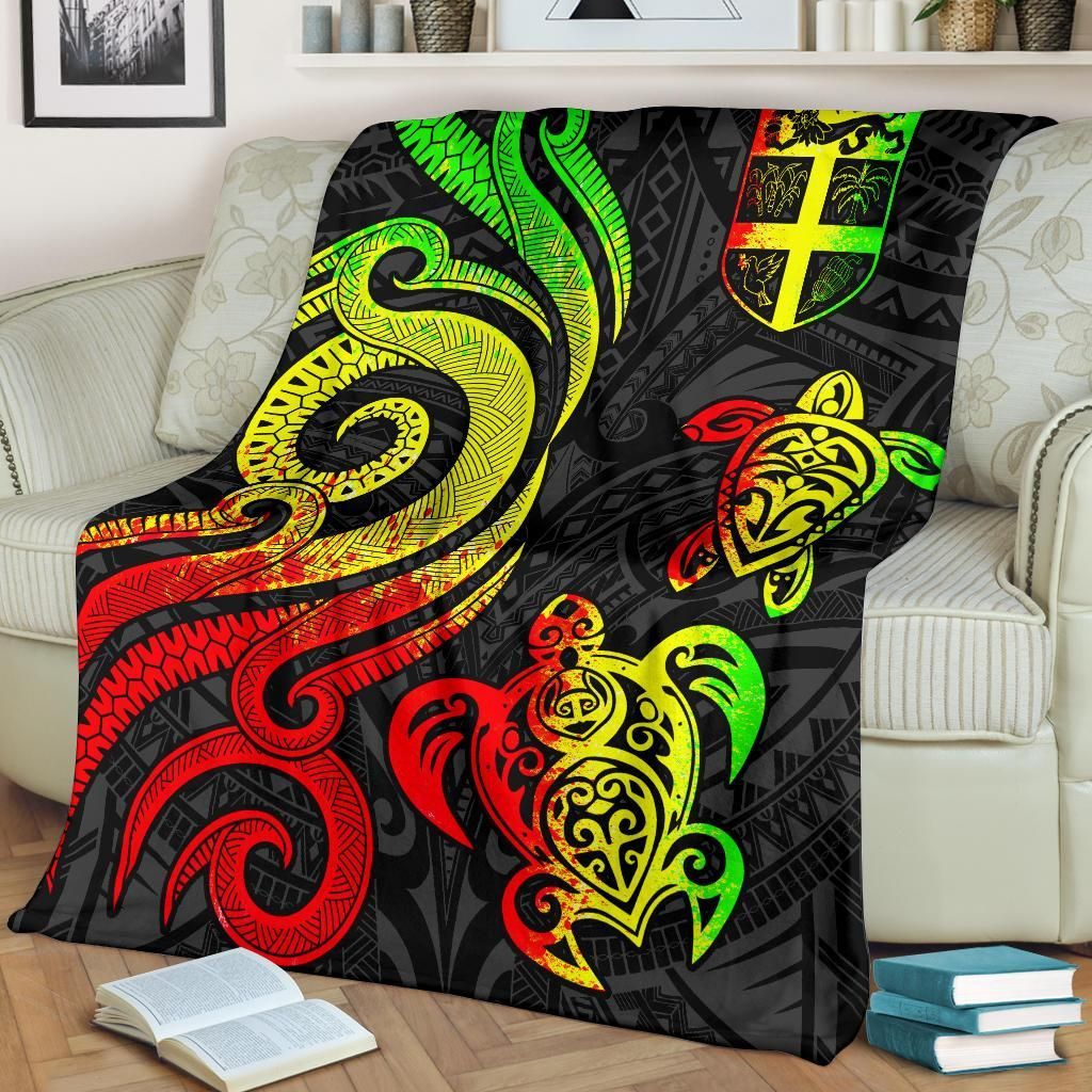 Fiji Polynesian Premium Blanket - Reggae Tentacle Turtle-Myprintsy