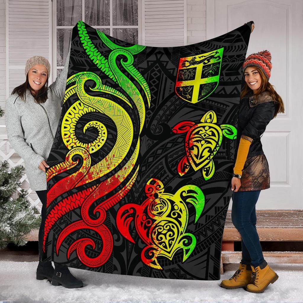 Fiji Polynesian Premium Blanket - Reggae Tentacle Turtle-Myprintsy