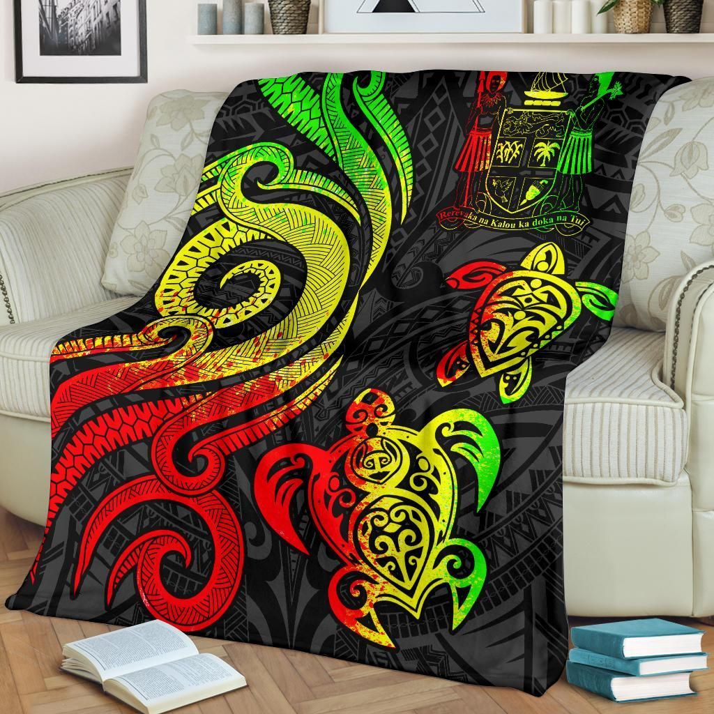 Fiji Polynesian Premium Blanket - Reggae Tentacle Turtle Crest-Myprintsy