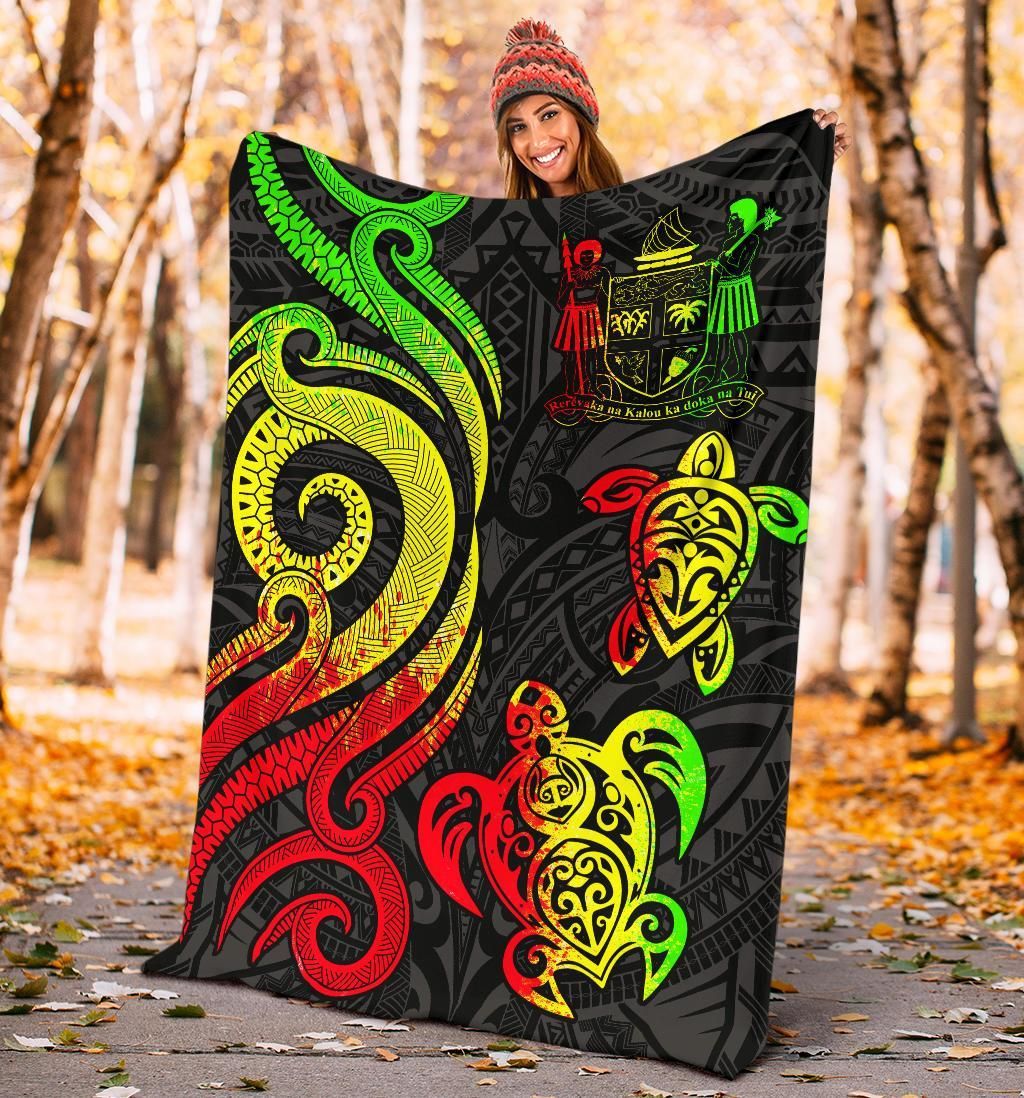 Fiji Polynesian Premium Blanket - Reggae Tentacle Turtle Crest-Myprintsy