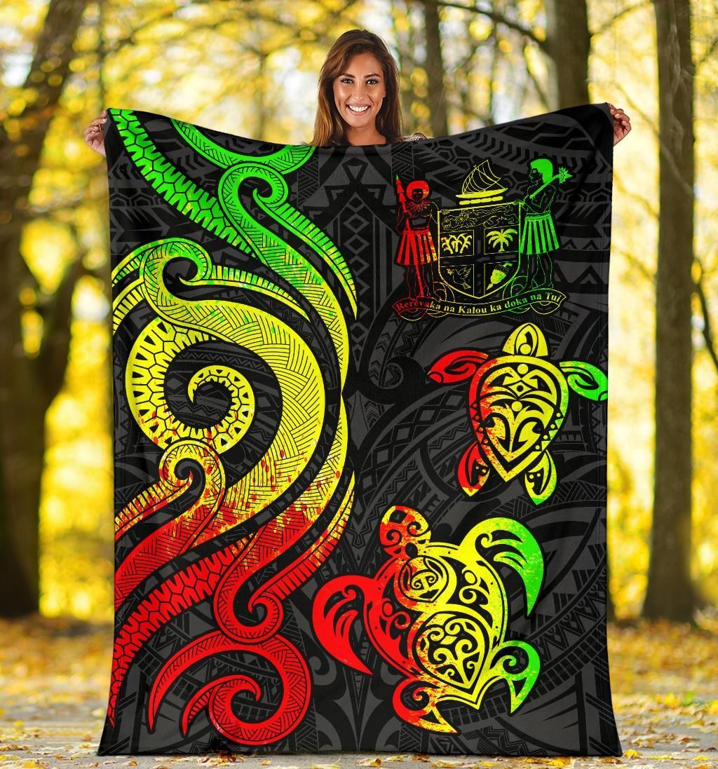 Fiji Polynesian Premium Blanket - Reggae Tentacle Turtle Crest-Myprintsy