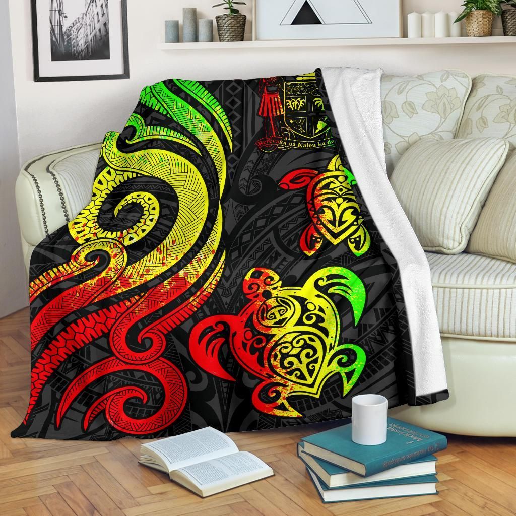 Fiji Polynesian Premium Blanket - Reggae Tentacle Turtle Crest-Myprintsy