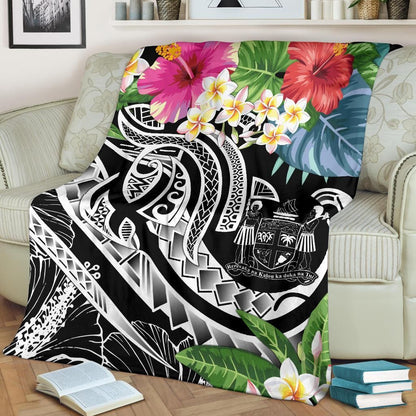 Fiji Polynesian Premium Blanket - Summer Plumeria (Black)-Myprintsy
