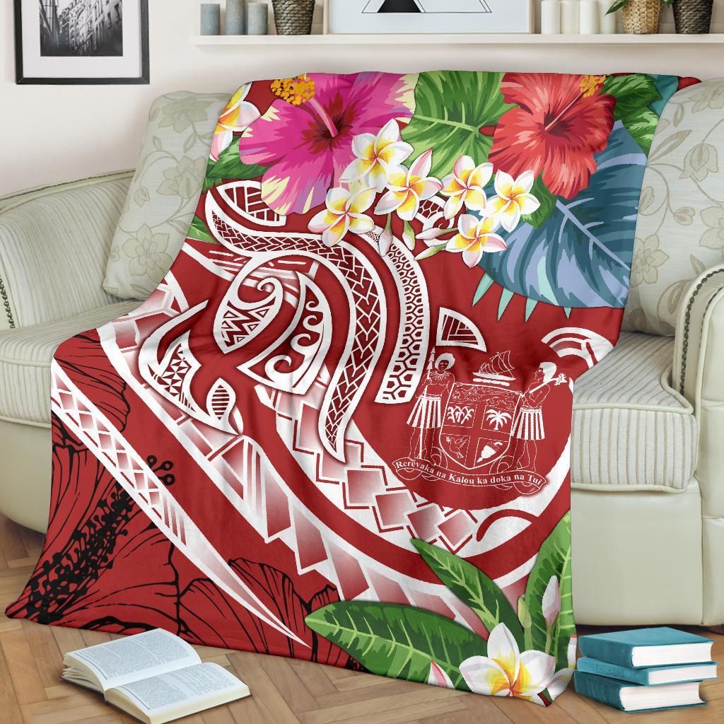Fiji Polynesian Premium Blanket - Summer Plumeria (Red)-Myprintsy