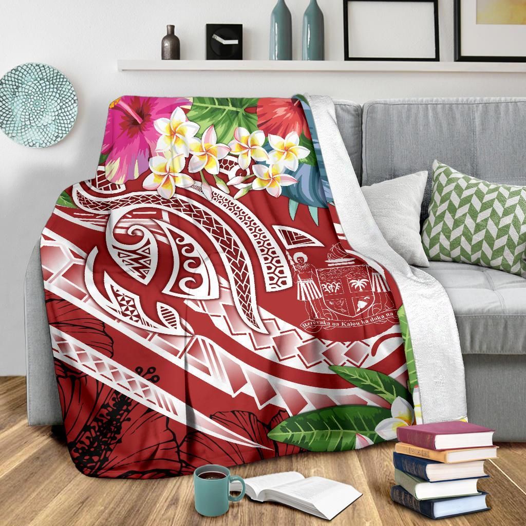 Fiji Polynesian Premium Blanket - Summer Plumeria (Red)-Myprintsy
