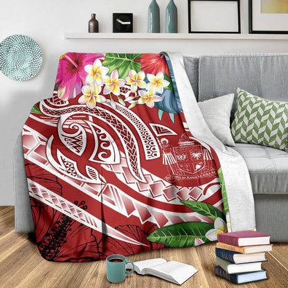 Fiji Polynesian Premium Blanket - Summer Plumeria (Red)-Myprintsy
