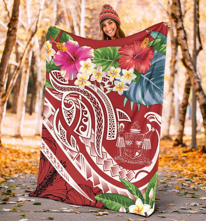 Fiji Polynesian Premium Blanket - Summer Plumeria (Red)-Myprintsy