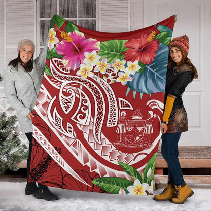 Fiji Polynesian Premium Blanket - Summer Plumeria (Red)-Myprintsy