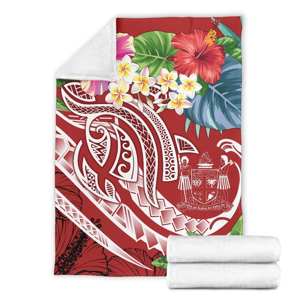 Fiji Polynesian Premium Blanket - Summer Plumeria (Red)-Myprintsy
