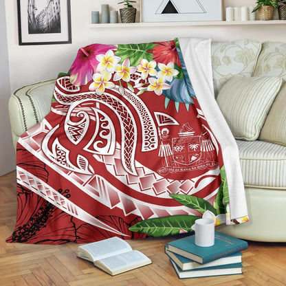 Fiji Polynesian Premium Blanket - Summer Plumeria (Red)-Myprintsy