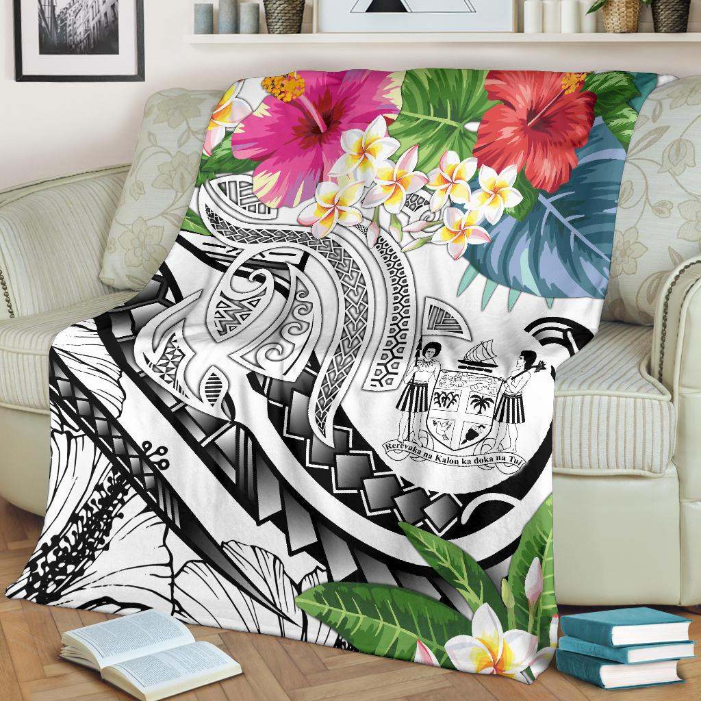 Fiji Polynesian Premium Blanket - Summer Plumeria (White)-Myprintsy
