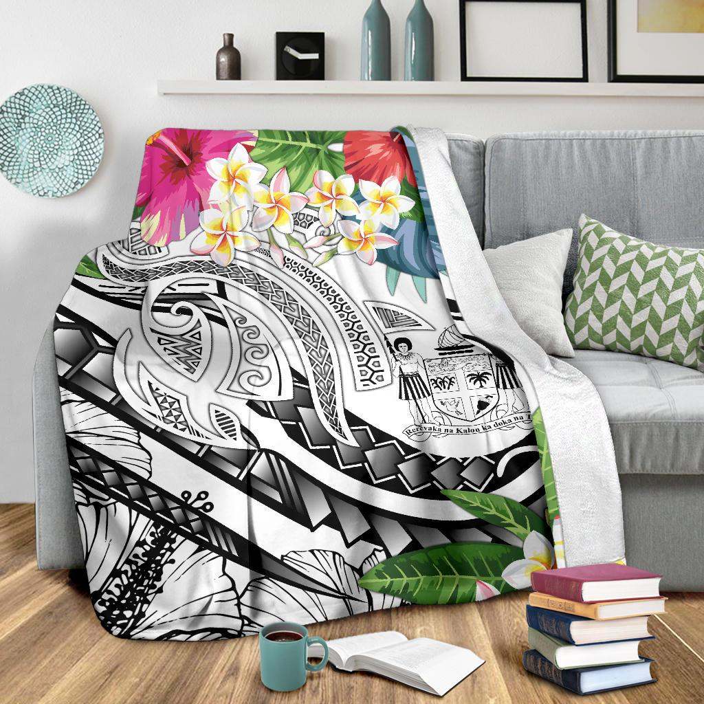 Fiji Polynesian Premium Blanket - Summer Plumeria (White)-Myprintsy