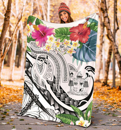 Fiji Polynesian Premium Blanket - Summer Plumeria (White)-Myprintsy